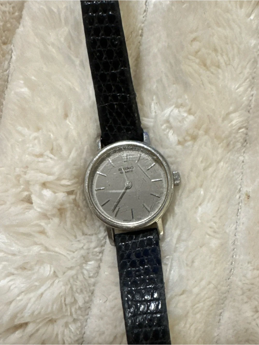 Seiko Silver Dial Watch with Black Leather Strap